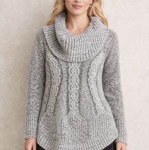 Angel Of The North~Womens Chunky Knit Sweater Dress~Wool Blend~LagenLook~Grey~XS